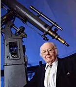 Image from Stanford Magazine Class Notes, March-April 2000, showing Dr. Jacobsen with the telescope purchased in 1891. Dr. Jacobsen