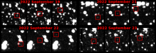Discovery images from the ATLAS survey, with 2022 SF289 visible in the red boxes.